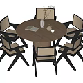 Stylish Round Dining Table Set With Upholstered Chairs And Decorative Vase 3d model