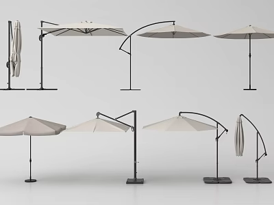 Outdoor Patio Umbrella Various Designs With Curved And Straight Pole Foldable Structure For Garden Use 3d model