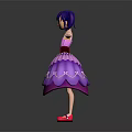 Game Movie Character Blue Haired Girl In Purple Lace Decorated Dress Arms Outstretched Pink Shoes