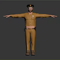Male Police Officer In Yellow Uniform With Cap Beard And Outstretched Arms