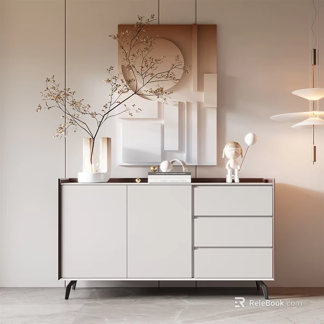 Modern White Console Table with Drawers and Decorative Vase for Entryway Interior 3d model 