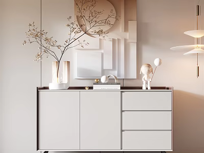 Modern White Console Table with Drawers and Decorative Vase for Entryway Interior 3d model