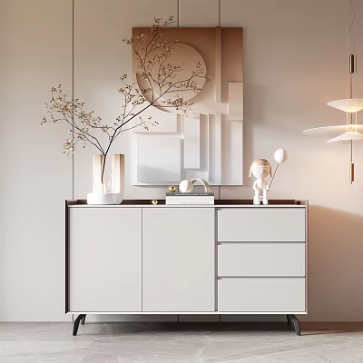 Modern White Console Table with Drawers and Decorative Vase for Entryway Interior 3d model