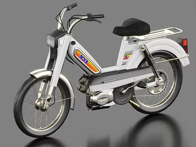 White Classic Moped Motorcycle With Colorful Stripes Black Seat And Number 23 Logo 3d model