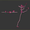 Pink Abstract Humanoid Game Movie Characters Composed Of Lines Blocks With Green Connection Points On Gradient Gray Black