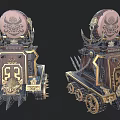 Ancient Ornate Weapon With Golden Carvings Spikes Decorative Base And Spiked Wheels