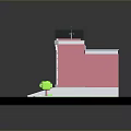 3D Pink Building Model With White Columns Black Roof Steps Green Shrubs On Black Base