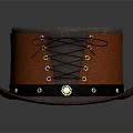 Round Top Leather Hat With Orange Body Dark Brim Metal Buckle And Lacing Detail