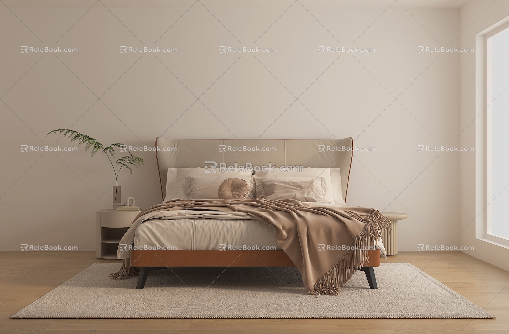 Double bed high headboard bed soft bed 3d model