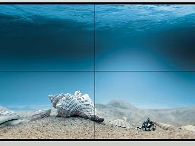 High Quality Television Screen Displaying Underwater Scene With Seashells Sand And Blue Ocean 3d model