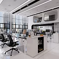 Modern Public Office Space With Large Windows Desks Computers And Black Chairs