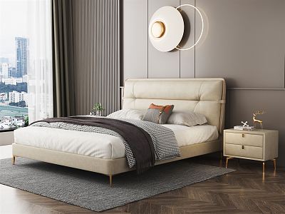 Modern Background Double Bed Leather Double Bed 3d model