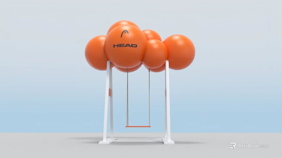 Fun HEAD Swing With Orange Ball Shaped Structure And White Frame Red Seat 3d model