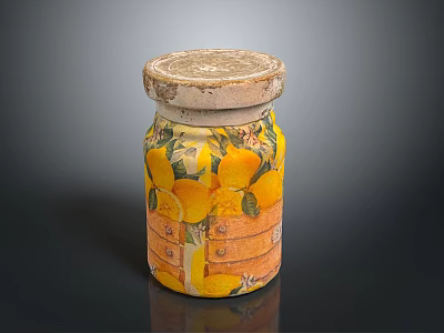 Decorative Storage Jar With Lemon Print And Wooden Lid For Home Decor 3d model