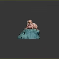 Cute Pink Walrus Resting On Floating Iceberg With Green Object In Blue Water