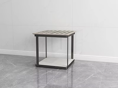 Modern Side Table With Slatted Top Black Metal Frame And White Lower Shelf 3d model