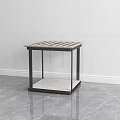Modern Side Table With Slatted Top Black Metal Frame And White Lower Shelf