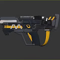 Futuristic Sci Fi Weapon With Black Yellow Color Scheme Glowing Barrel And Geometric Accents