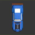Modified Blue Sports Car With Orange Wheels Rear Spoiler And Black Stripes