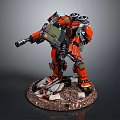 Orange Green Colored Mechanical Robot Featuring Mechanical Arm Standing On Rocky Debris Base