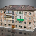Old Multi Story Apartment Building With Brick Exterior Windows And Green Balconies