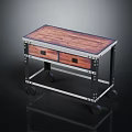 Industrial Style Rolling Cart With Wooden Tabletop Two Drawers And Metal Frame
