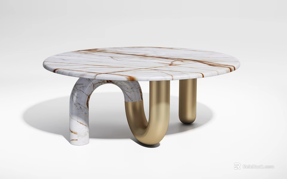 Round Marble Dining Table With Gold Curved Legs And Modern Minimalist Design 3d model 