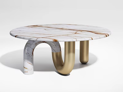 Round Marble Dining Table With Gold Curved Legs And Modern Minimalist Design 3d model