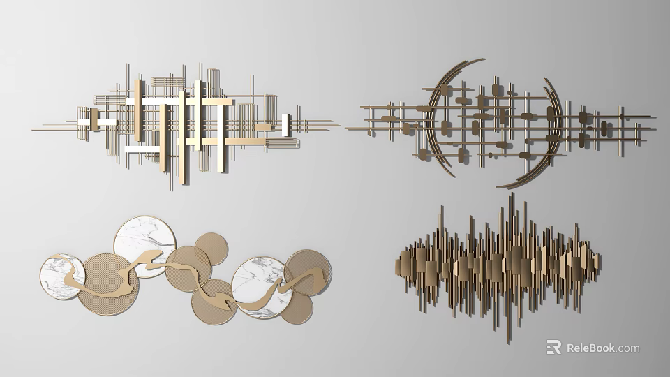 Modern Metallic Wall Decor Featuring Geometric Patterns Circular Shapes And Abstract Designs 3d model 