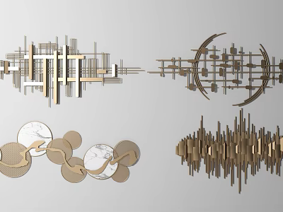 Modern Metallic Wall Decor Featuring Geometric Patterns Circular Shapes And Abstract Designs 3d model