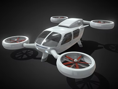 White Quadrotor Drone With Transparent Cockpit And Red Rotor Blades Design 3d model