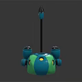Futuristic Spherical Weapon With Blue Green Shell Yellow Glowing Parts And Mechanical Arms