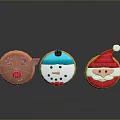 Festive Christmas Themed Cookies With Reindeer Snowman Santa Claus Designs On Reflective Surface