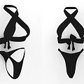 Black Bikini Set With Crisscross Straps Tied Bow And Triangle Bottom