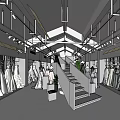 Elegant Bridal Wedding Dress Boutique Interior With Hanging White Gowns And Staircase