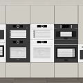 Multiple Kitchen Ovens Neatly Arranged In White Cabinets For Modern Kitchen 3d model