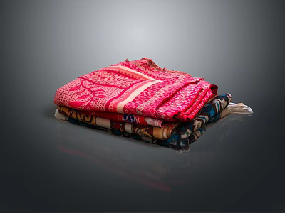 Colorful Patterned Scarves Stacked with Vibrant Traditional Fabric Designs 3d model