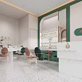 Modern Beauty Salon Interior With Green White Decor Metal Chairs Product Shelves And Potted Plants