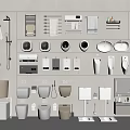 Modern Bathroom Fixtures Collection With Toilets Basins Towel Racks Mirrors And Storage Cabinets