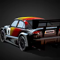Cartoon Racing Car With Big Eyes Silver Body Red And Yellow Stripes Number 8