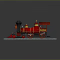 Red Steam Locomotive With Gold Accents On Rail Tracks Design
