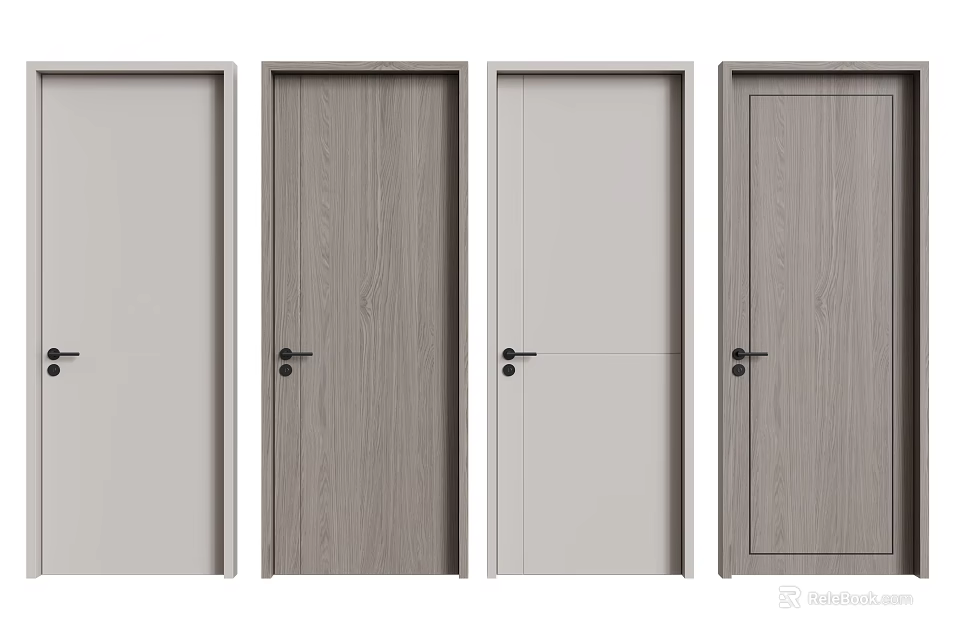 Modern Hinged Doors With Various Wood Grain And Solid Color Designs For Interior 3d model