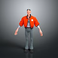 3D Male Character Wearing Red Bomber Jacket Gray Pants And Black Shoes With White Badge