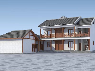 Ancient Chinese Architecture With White Walls Black Tiles And Wooden Balconies 3d model