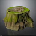 Wooden Stump With Natural Texture And Green Moss Covered Decorative Surface
