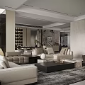 Modern Living Dining Room Interior With Round Table Beige Upholstered Chairs And Ambient Lighting