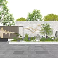 Modern Landscape Feature Wall With Mountain Pattern Green Plants And Stone Pavement 3d model