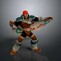 Red Haired Warrior Character In Decorative Armor With Patterned Cape And Outstretched Arms