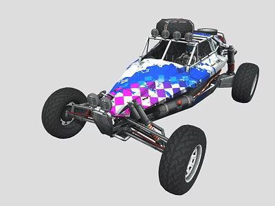 Sporty Off Road Buggy Featuring Colorful Checkered Pattern Large Tires and Roof Spotlights 3d model