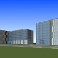 Two Modern Office Buildings With Glass Curtain Walls And Green Landscape
